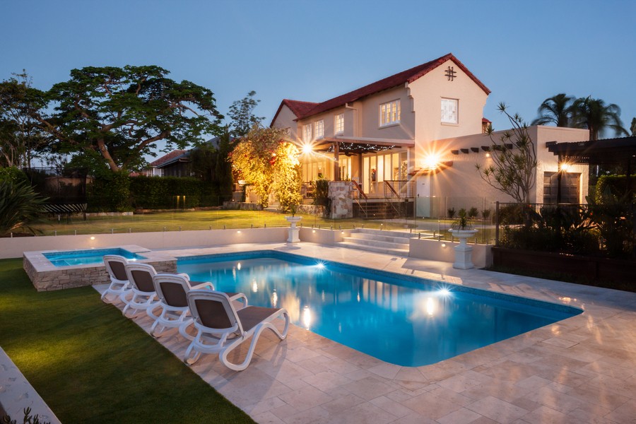Backyard with outdoor audio system