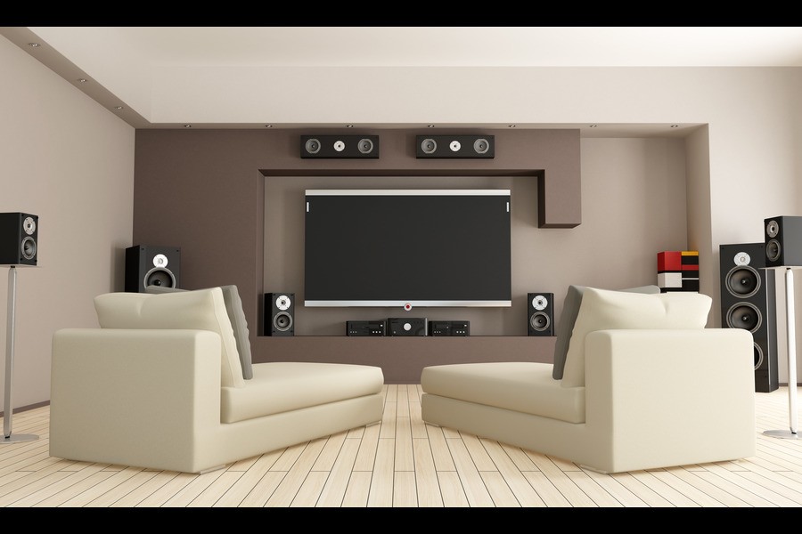 Home theater with surround sound speakers