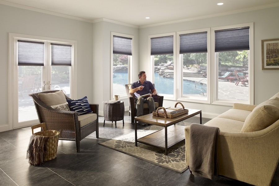 Easily adjust motorized blinds with a remote control.